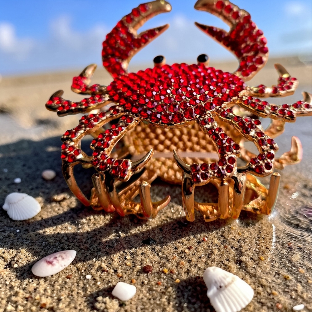 NEW Piper K Metal Red & Gold Crab Hair Clip Claw Double Sided  3 Inches NWT